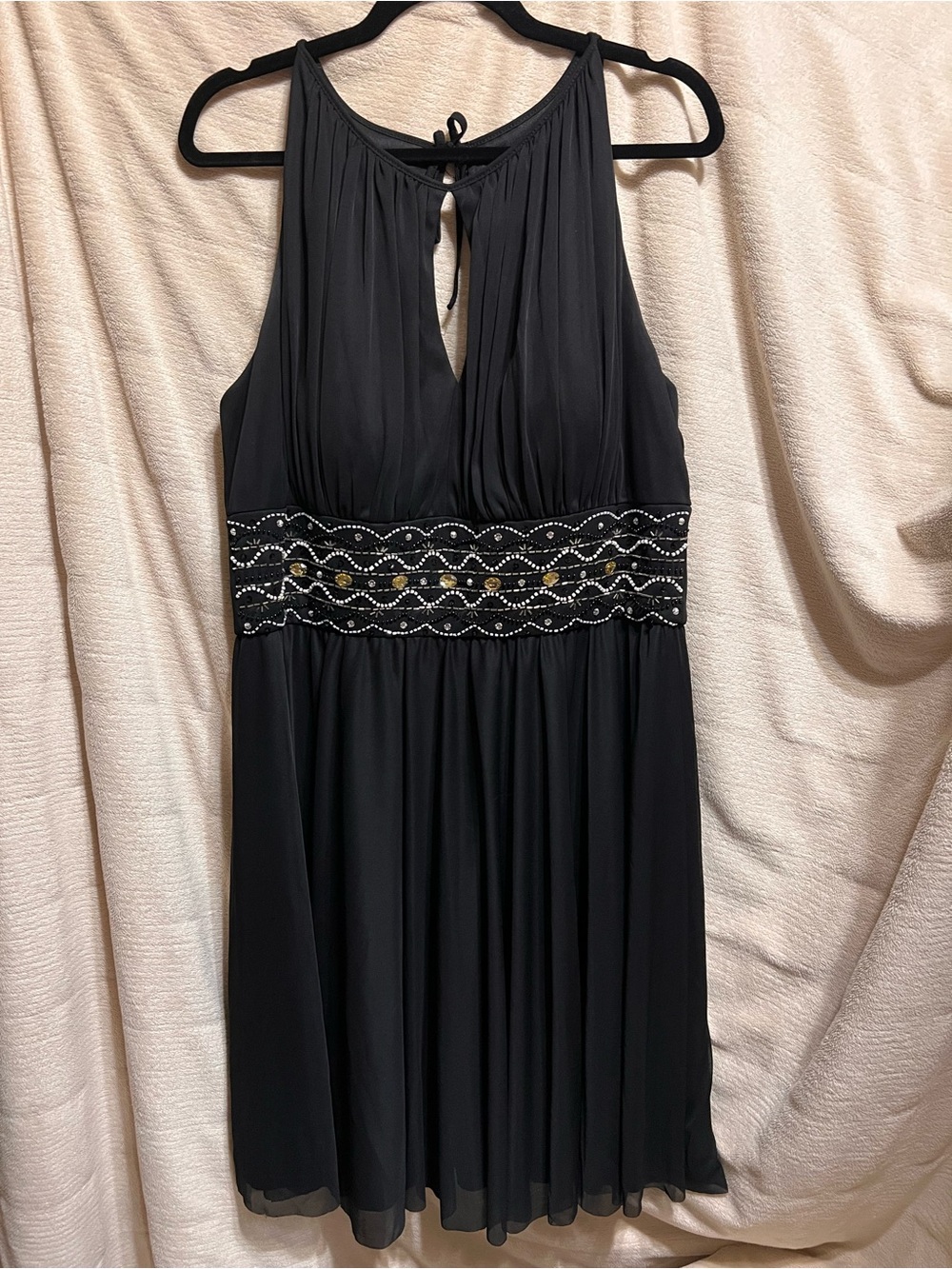 Jessica Howard Beaded Chiffon Midi Cocktail Dress Black Size 16